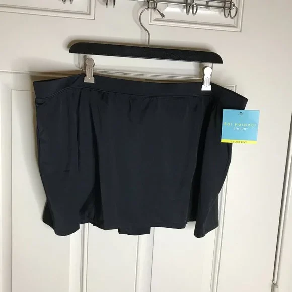 NWT Bal Harbour Women's Tummy Control Side Slit Swim Skirt Black ~ Size 2X - Picture 1 of 5